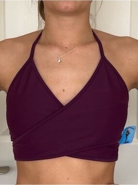 Blue Water Dance Plum Cross-Front Halter Bralette Top Size S